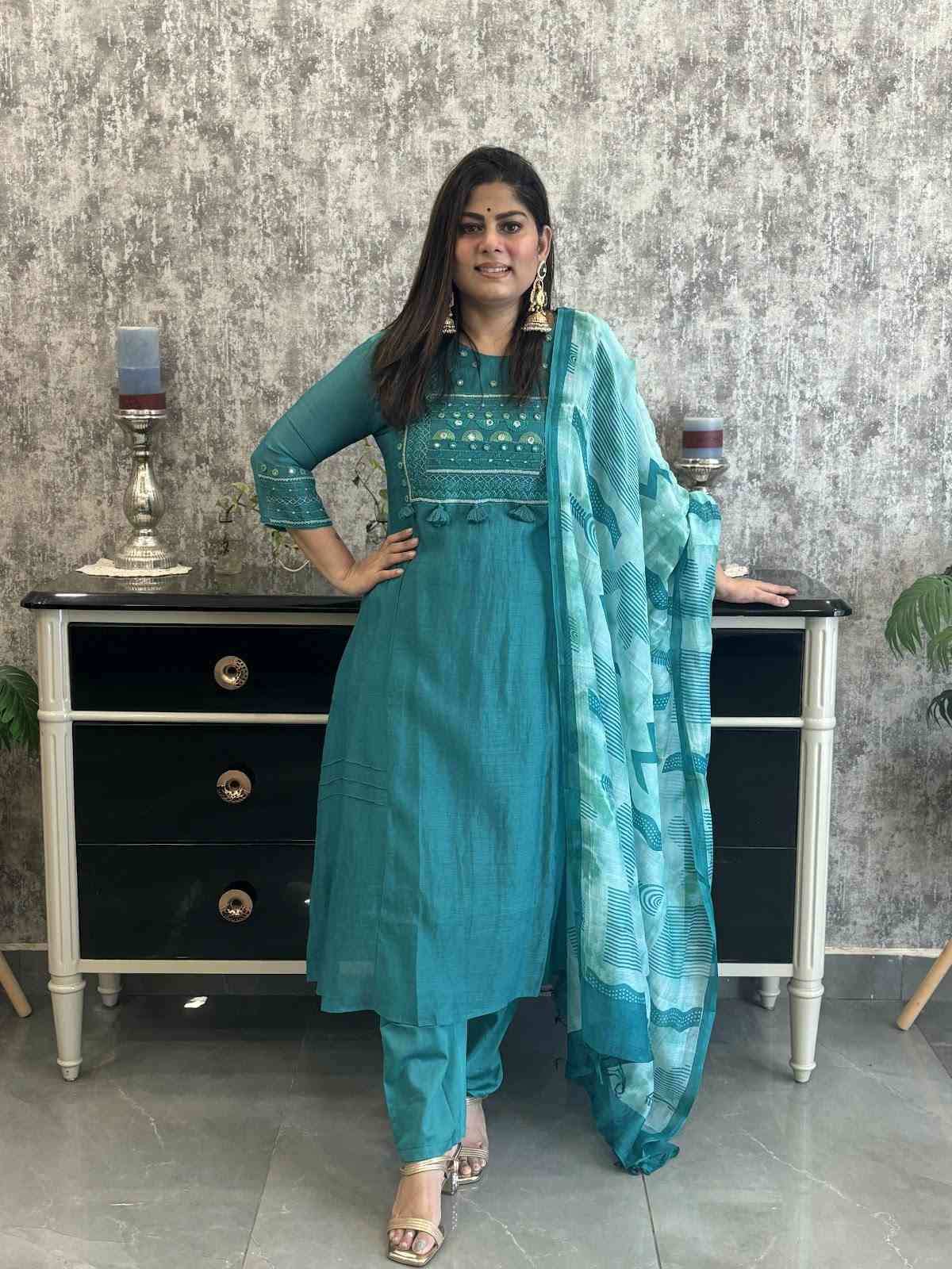 pure-banaras-mul-chanderi-hand-embroidered-mirror-work-a-line-suit-set-paired-with-mul-chanderi-digital-print-dupatta-rama-green-1