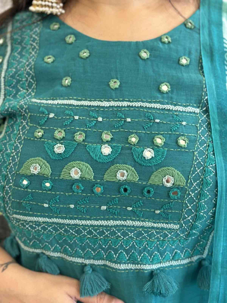 pure-banaras-mul-chanderi-hand-embroidered-mirror-work-a-line-suit-set-paired-with-mul-chanderi-digital-print-dupatta-rama-green-2