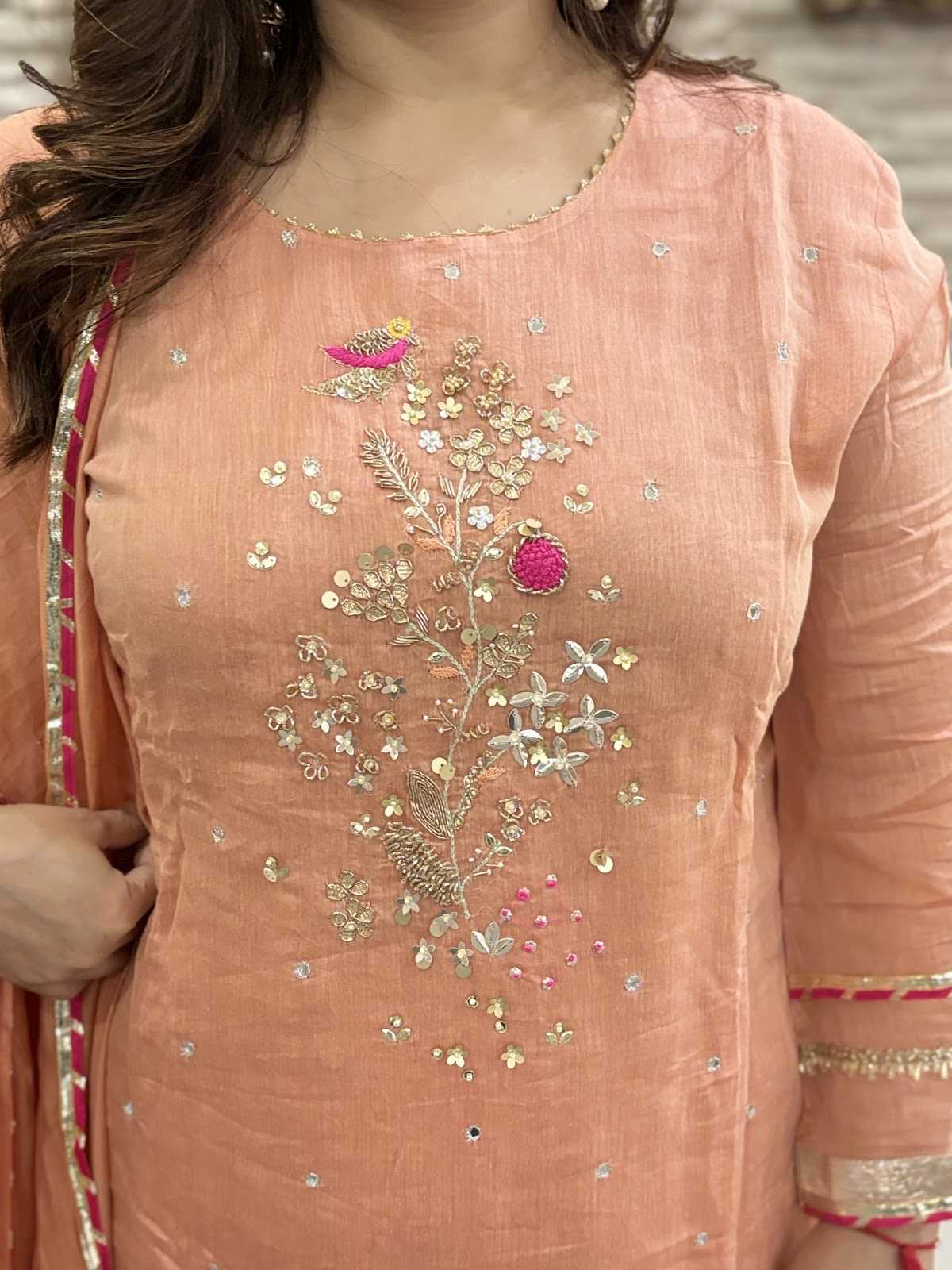 pure-banaras-mul-chanderi-hand-embroidered-sharara-suit-set-with-mul-cotton-lining-peach-2