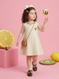 Pure Cotton A-line Dress With Embroidered Flower in Beige