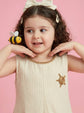 Pure Cotton A-line Dress With Embroidered Flower in Beige