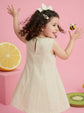 Pure Cotton A-line Dress With Embroidered Flower in Beige