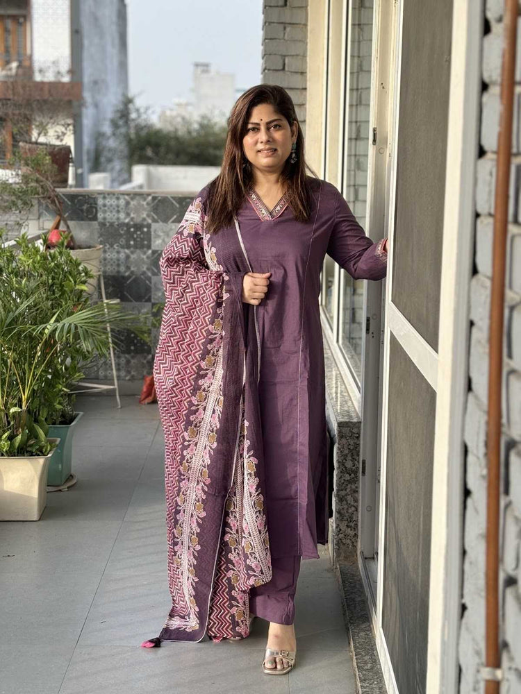 pure-cotton-a-line-embroidered-suit-set-paired-with-printed-kota-doria-dupatta-purple-1