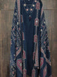 Pure Cotton A-line Printed Suit Set With Embroidered Neck in Navy Blue