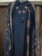 Pure Cotton A-line Printed Suit Set With Embroidered Neck in Navy Blue