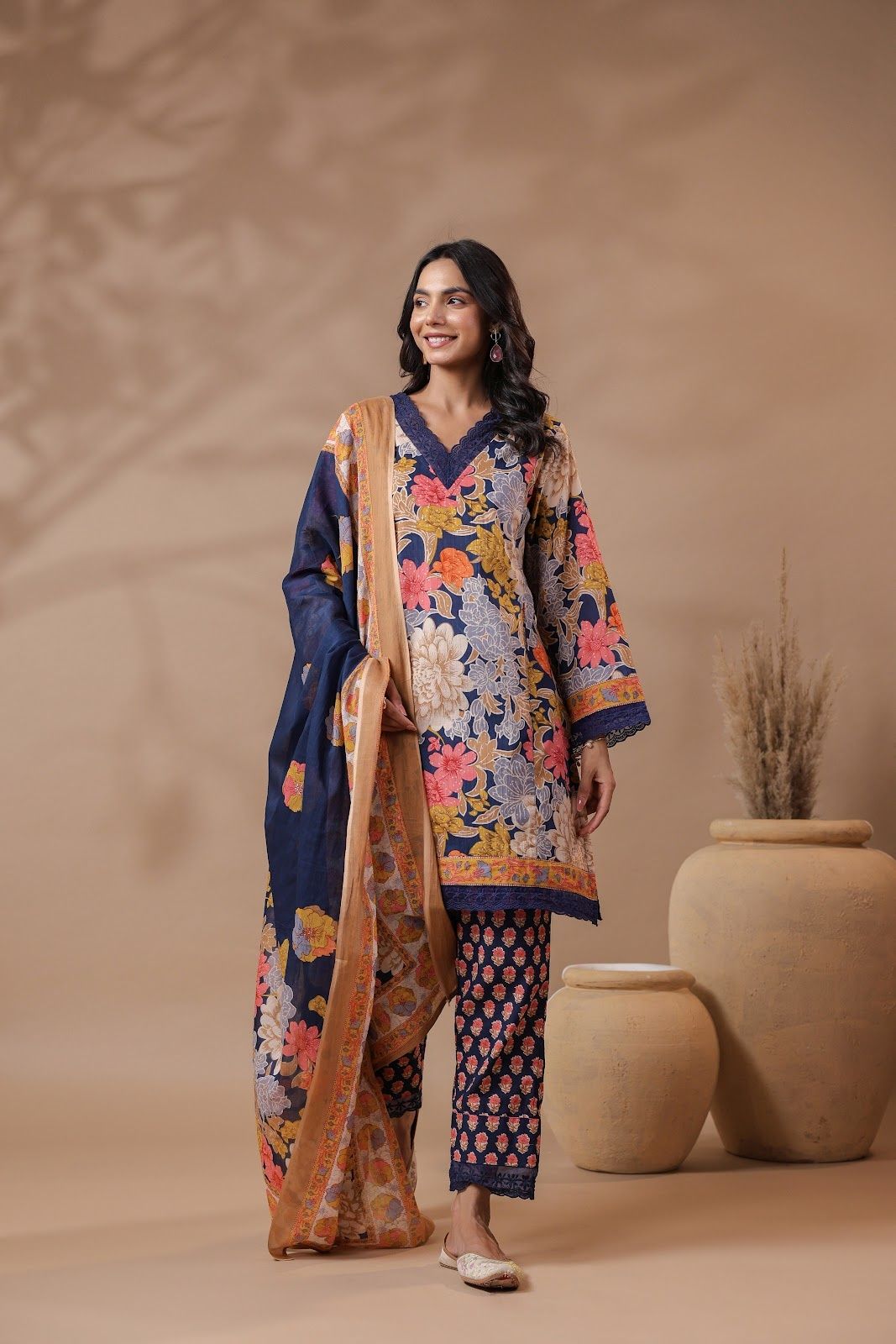 pure-cotton-a-line-short-kurta-style-digital-print-suit-set-with-bell-sleeves-lace-detailing-blue-1
