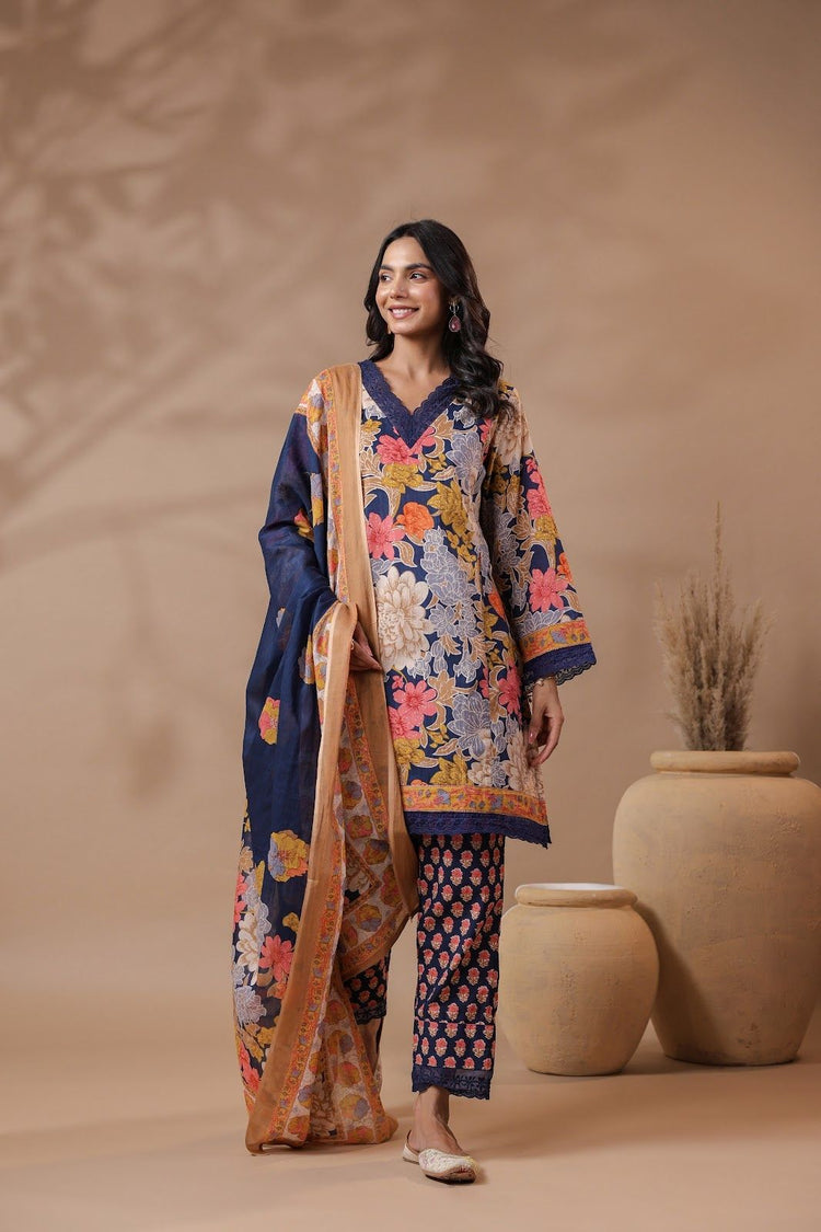 pure-cotton-a-line-short-kurta-style-digital-print-suit-set-with-bell-sleeves-lace-detailing-blue-1