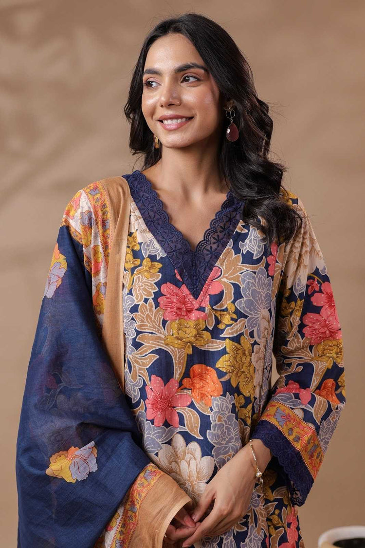 pure-cotton-a-line-short-kurta-style-digital-print-suit-set-with-bell-sleeves-lace-detailing-blue-2