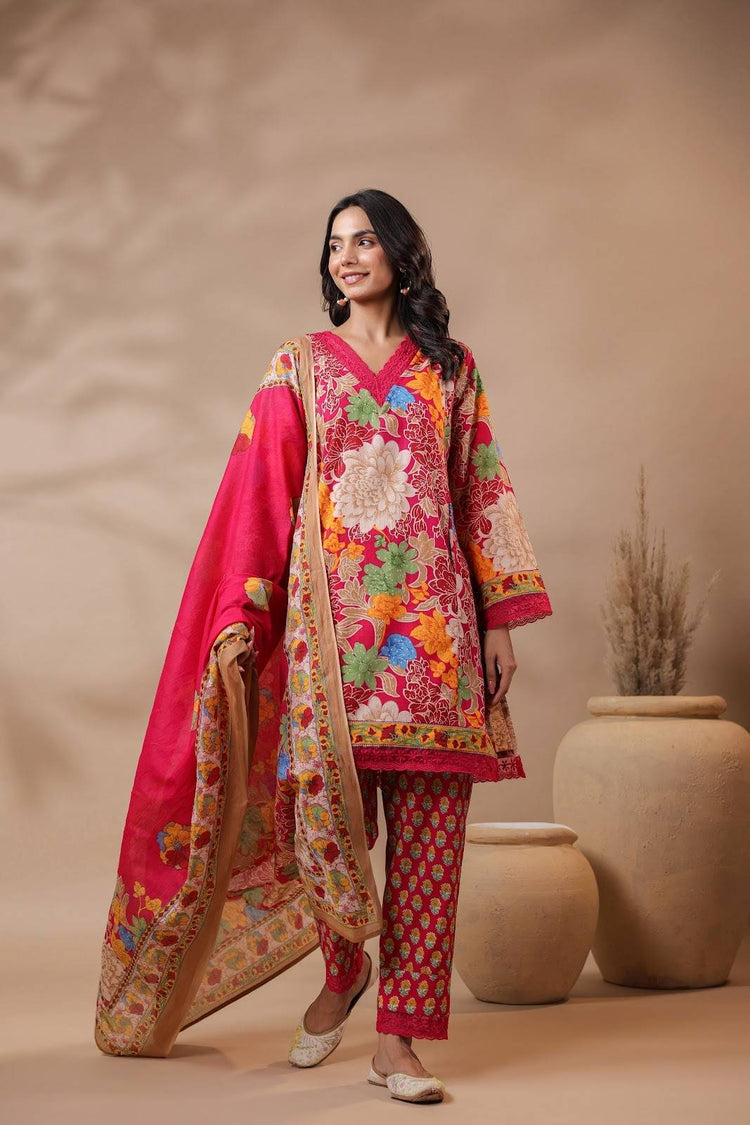 pure-cotton-a-line-short-kurta-style-digital-print-suit-set-with-bell-sleeves-lace-detailing-dark-pink-1