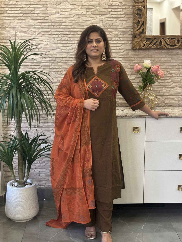 pure-cotton-a-line-suit-set-with-mirror-work-embroidery-at-front-back-brown-1