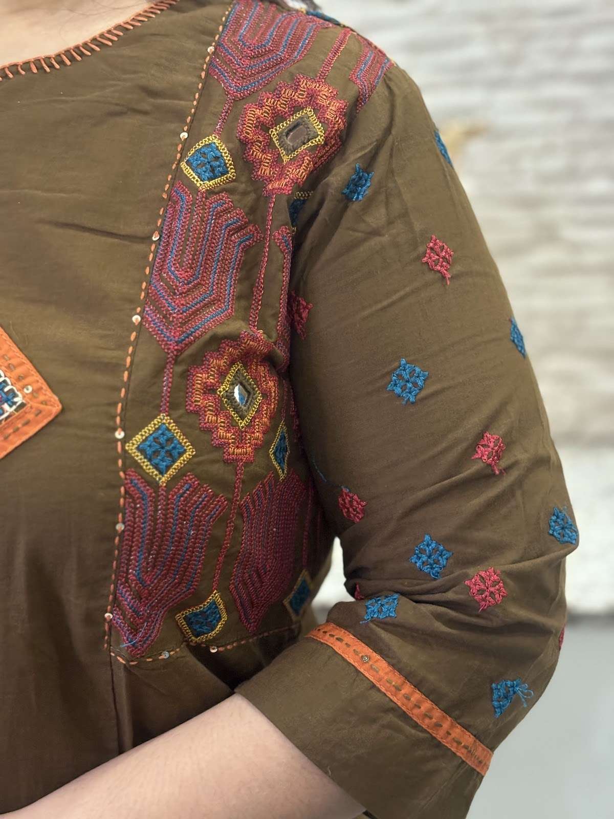 pure-cotton-a-line-suit-set-with-mirror-work-embroidery-at-front-back-brown-3