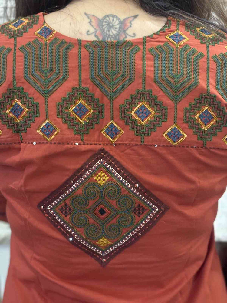 pure-cotton-a-line-suit-set-with-mirror-work-embroidery-at-front-back-rust-4