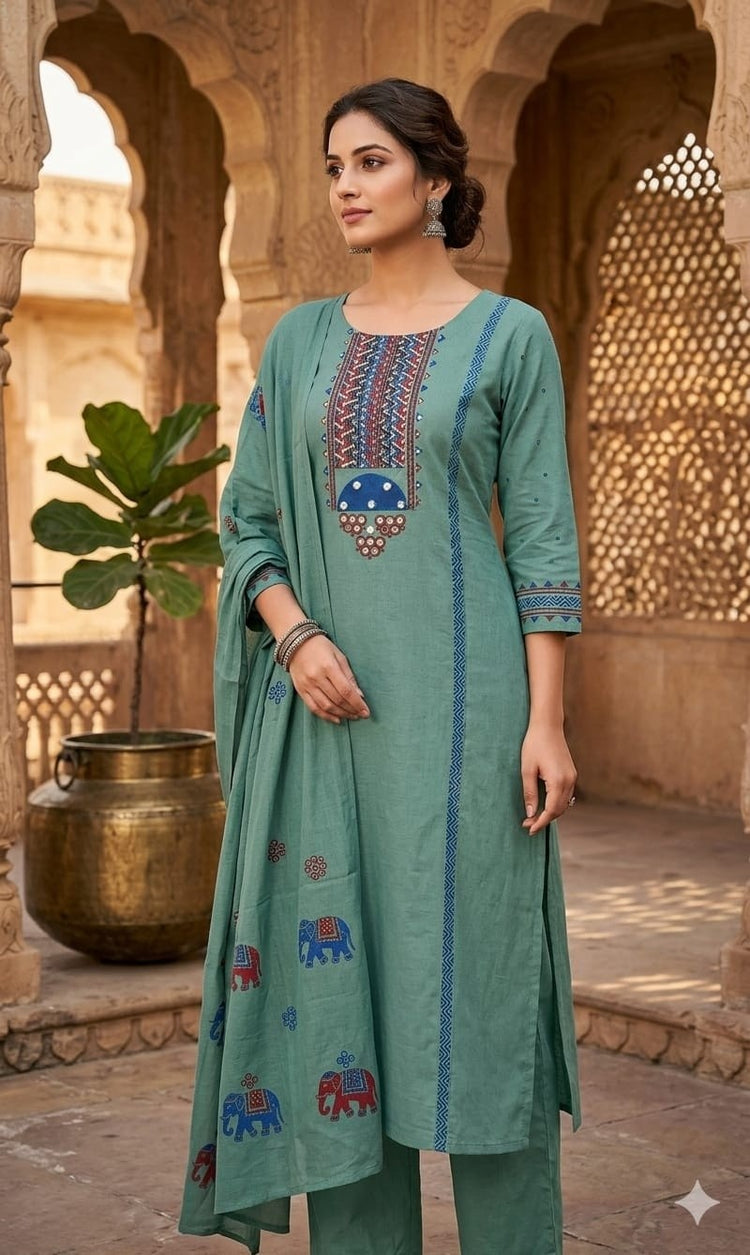 pure-cotton-ajrakh-print-suit-set-paired-with-mul-cotton-hand-block-print-dupatta-terquoise-green-1