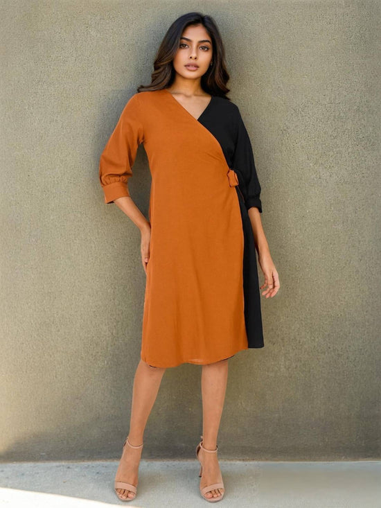 pure-cotton-angrakha-style-block-dress-brown-1