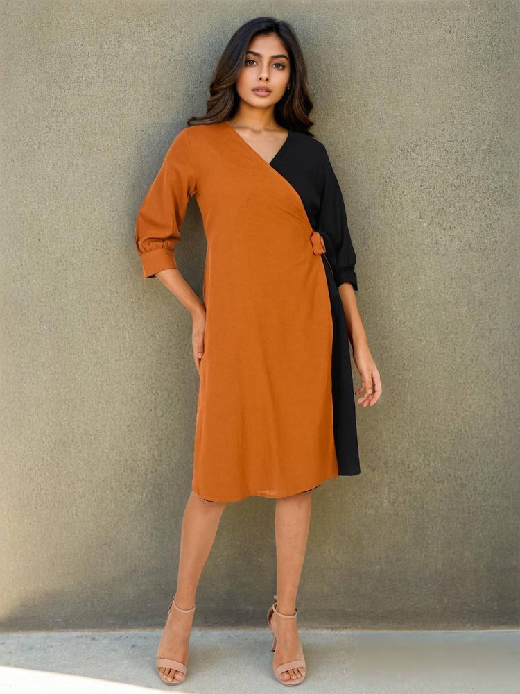 pure-cotton-angrakha-style-block-dress-brown-1