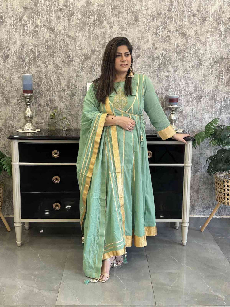 pure-cotton-angrakha-style-gota-work-anarkali-sage-green-1