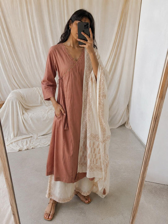 pure-cotton-angrakha-style-hand-embroidered-a-line-suit-set-with-both-side-pockets-hand-block-print-trousers-dupatta-light-brown-1