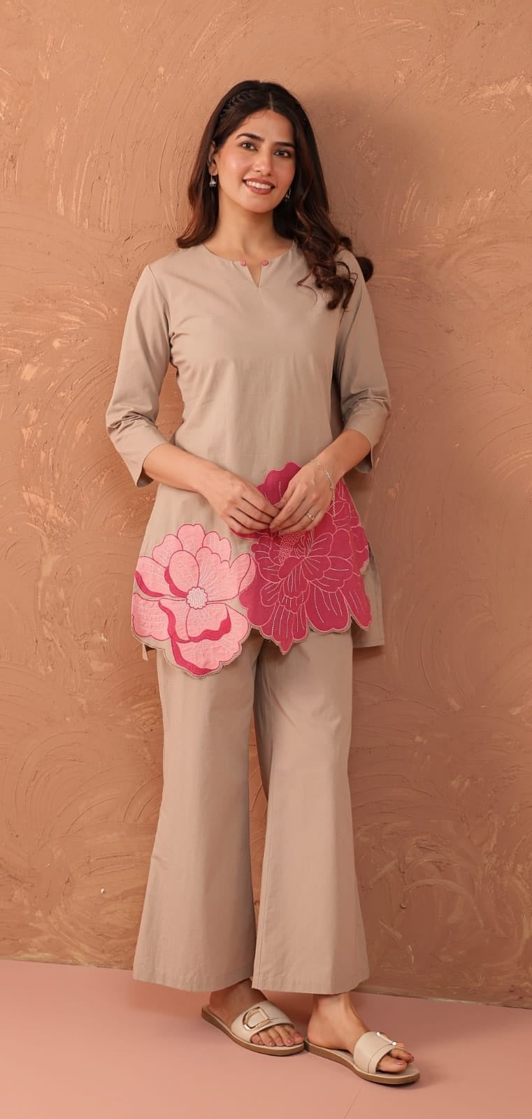 pure-cotton-applique-work-co-ord-set-camel-colour-1