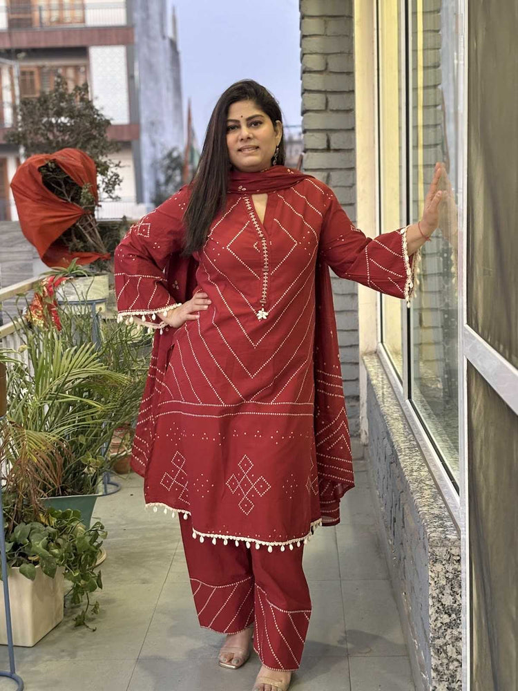 pure-cotton-bandhni-print-hand-embroidered-suit-set-with-bell-sleeves-shell-detailing-paired-with-farshi-salwar-maroon-1