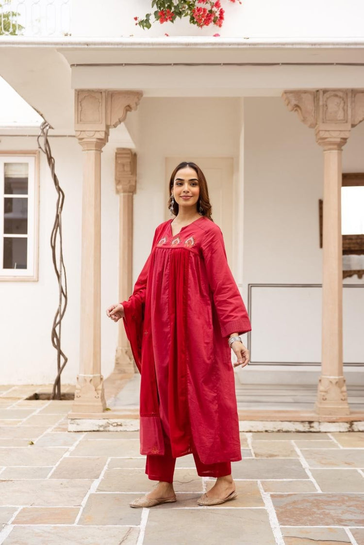 pure-cotton-block-a--line-embroidered-suit-set-pinkish-red-2