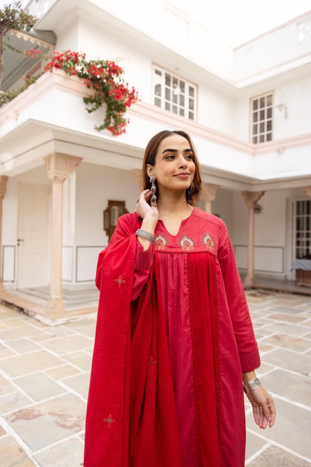 pure-cotton-block-a--line-embroidered-suit-set-pinkish-red-3