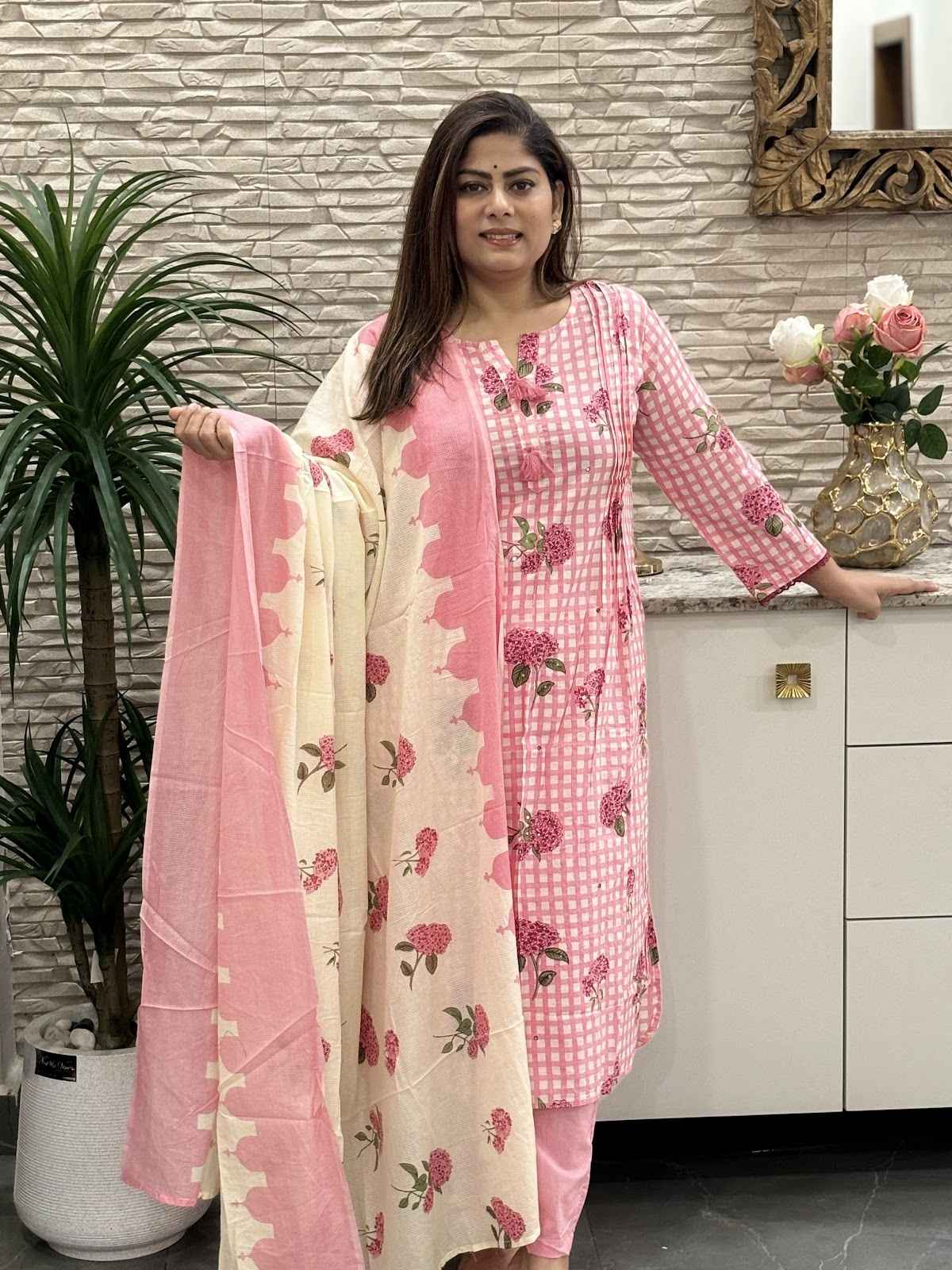 pure-cotton-check-print-embroidered-suit-set-paired-with-hand-block-soft-kota-doria-dupatta-pink-1
