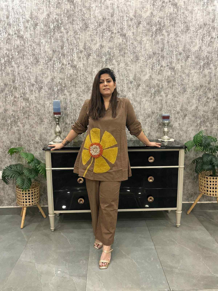 pure-cotton-co-ord-set-with-appliquÃ©-knot-work-brown-1