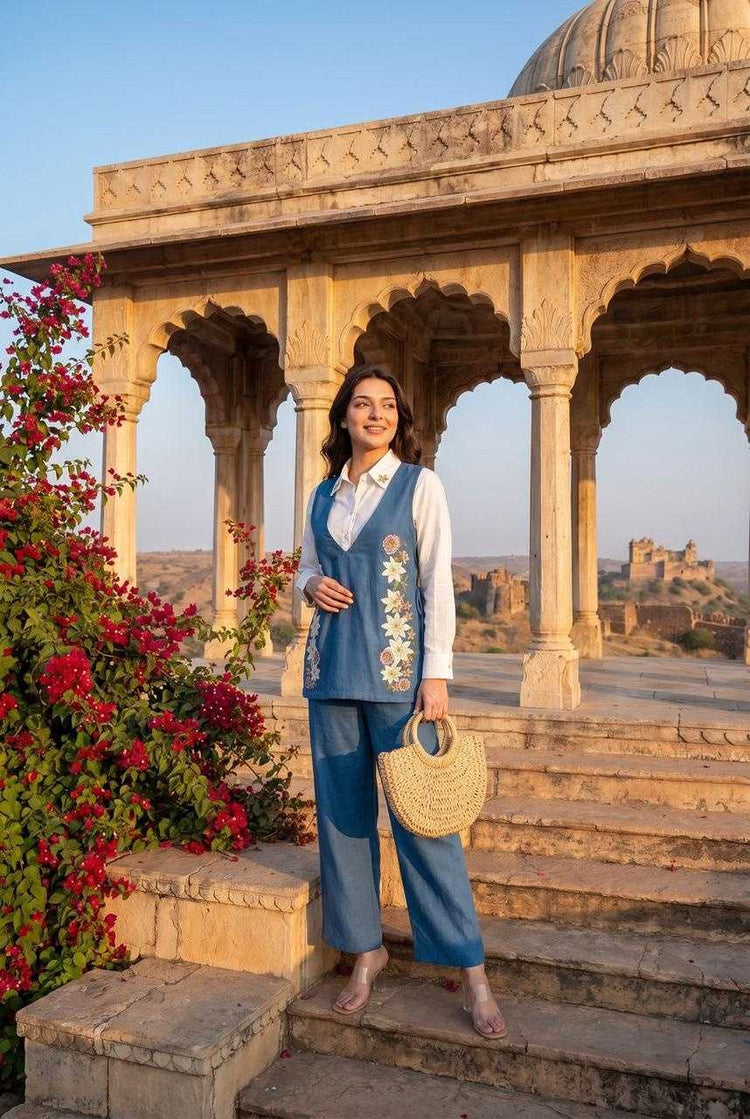 pure-cotton-co-ord-set-with-cotton-slub-embroidered-jacket-pants-blue-3