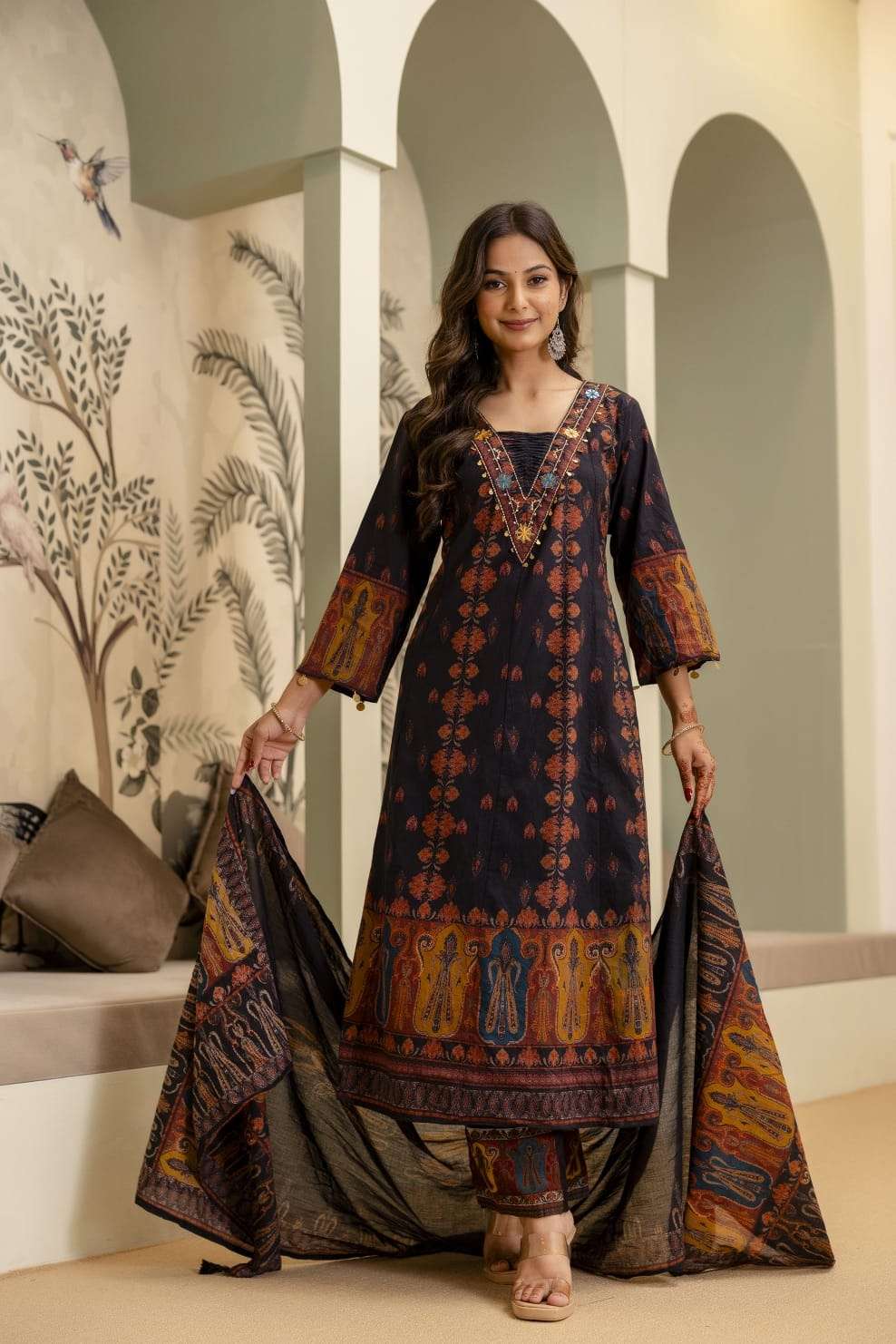 pure-cotton-digital-print-embroidered-anarkali-suit-set-black-3