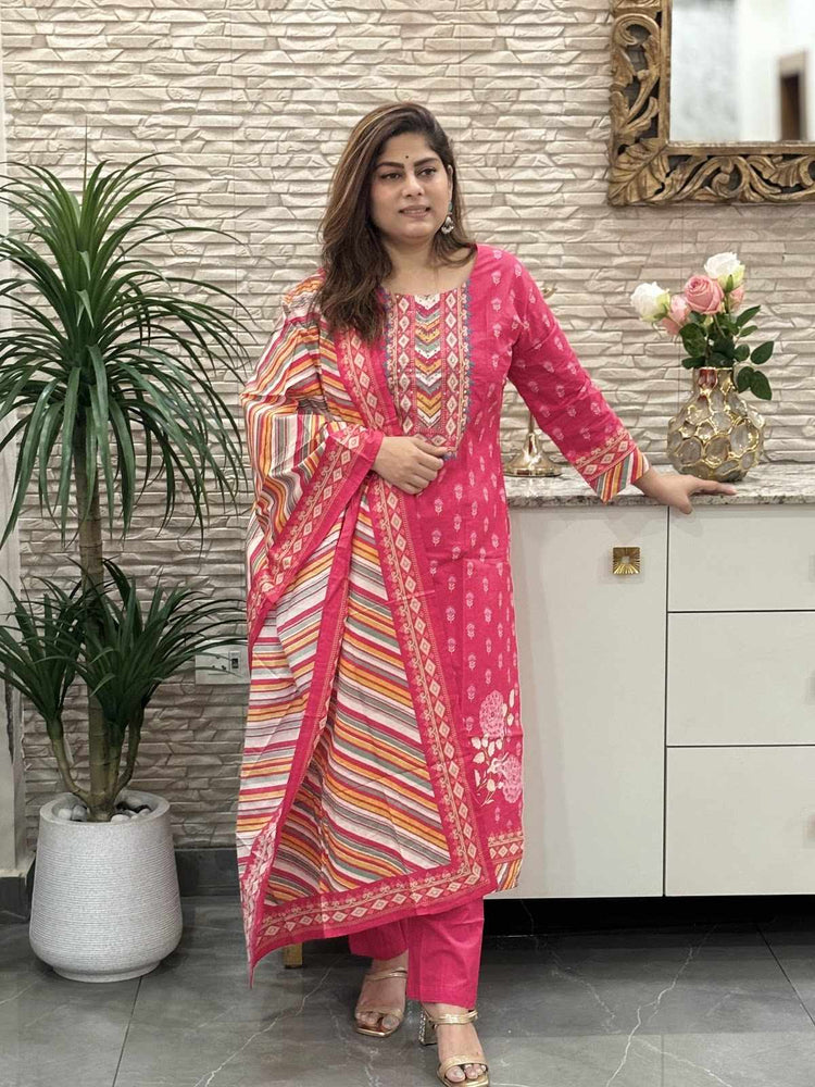 pure-cotton-digital-print-knot-work-straight-fit-suit-set-with-lehariya-dupatta-fuschia-pink-1