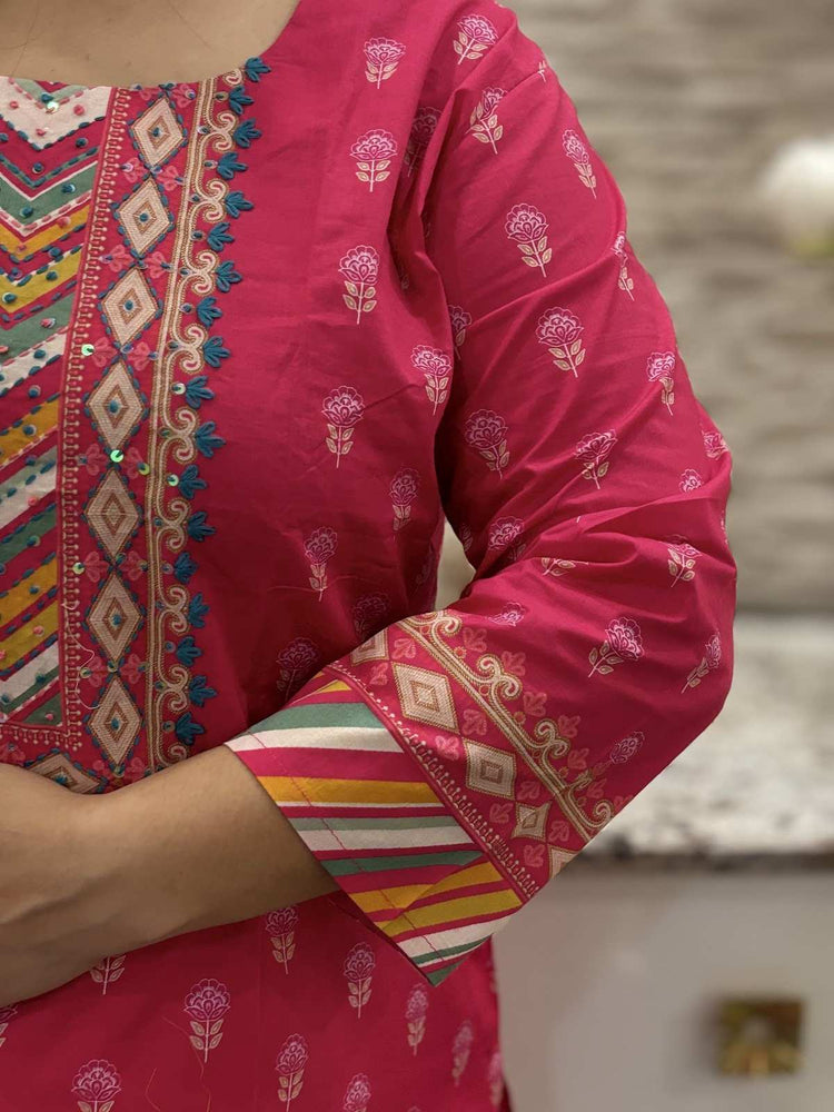pure-cotton-digital-print-knot-work-straight-fit-suit-set-with-lehariya-dupatta-fuschia-pink-3