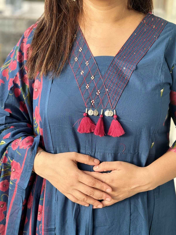 pure-cotton-discharged-print-anarkali-with-embroidered-neck-tassels-dark-blue-2