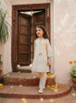 Pure Cotton Dobby Applique Work Pant Set in White