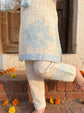 Pure Cotton Dobby Applique Work Pant Set in White