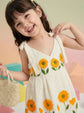 Pure Cotton Dobby Hand Brush Paint Dress in Beige