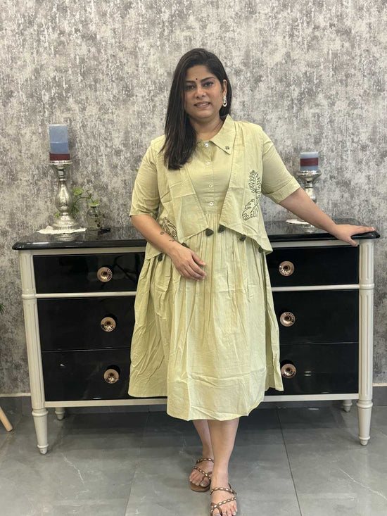 pure-cotton-dress-with-embroidered-short-shrug-green-1