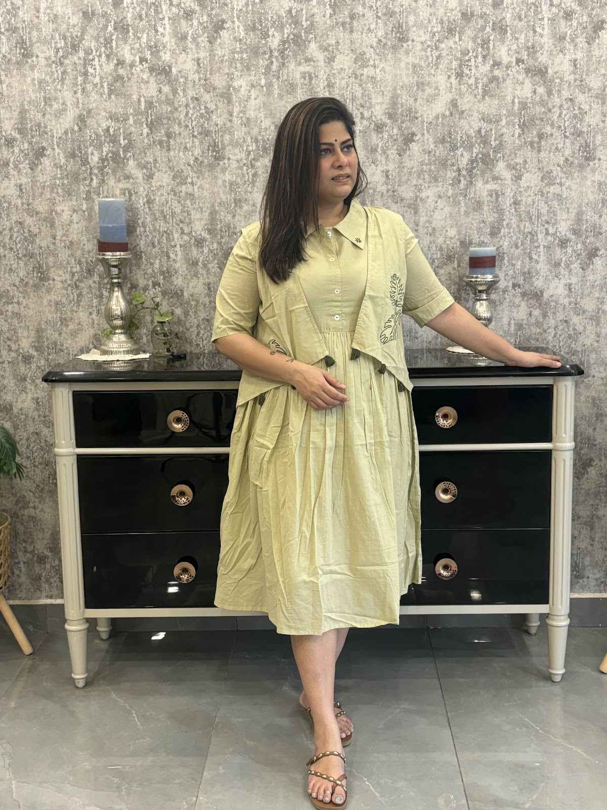 pure-cotton-dress-with-embroidered-short-shrug-green-2
