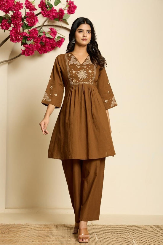 pure-cotton-embroidered-a-line-co-ord-set-brown-1