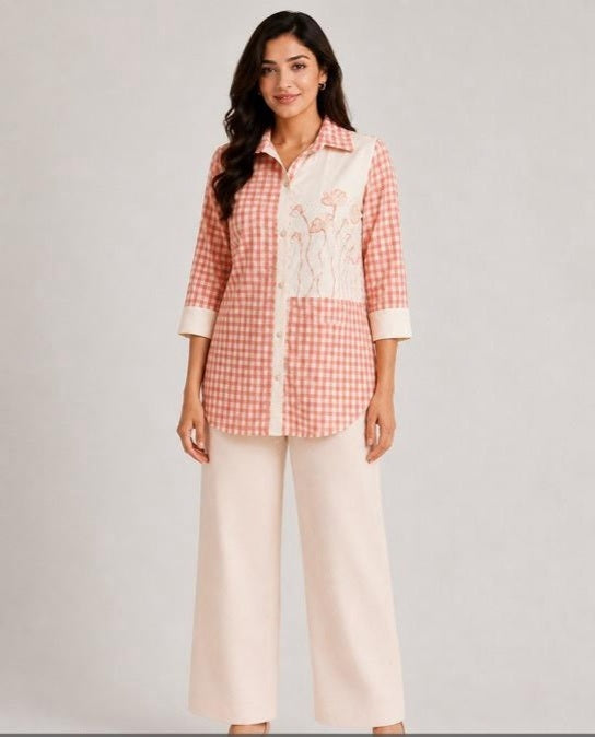 pure-cotton-embroidered-co-ord-set-checks-coral-1