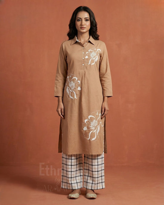 pure-cotton-embroidered-collared-pant-set-paired-with-cotton-checks-pant-1
