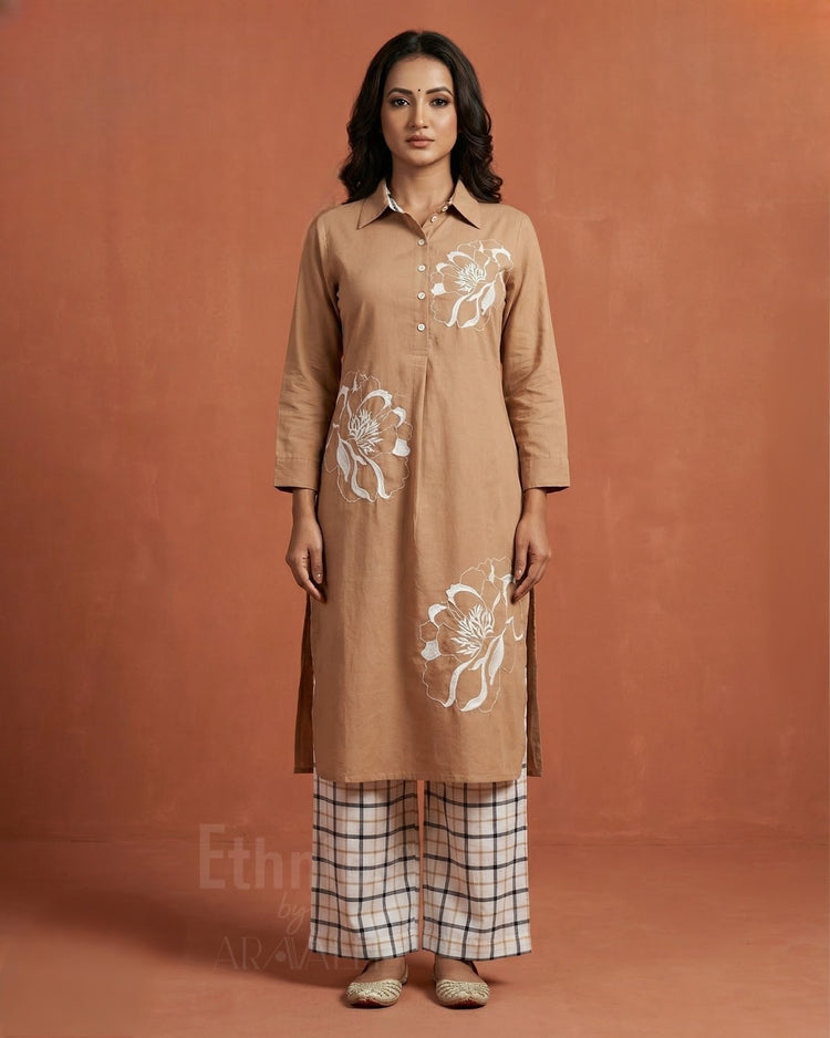 pure-cotton-embroidered-collared-pant-set-paired-with-cotton-checks-pant-1