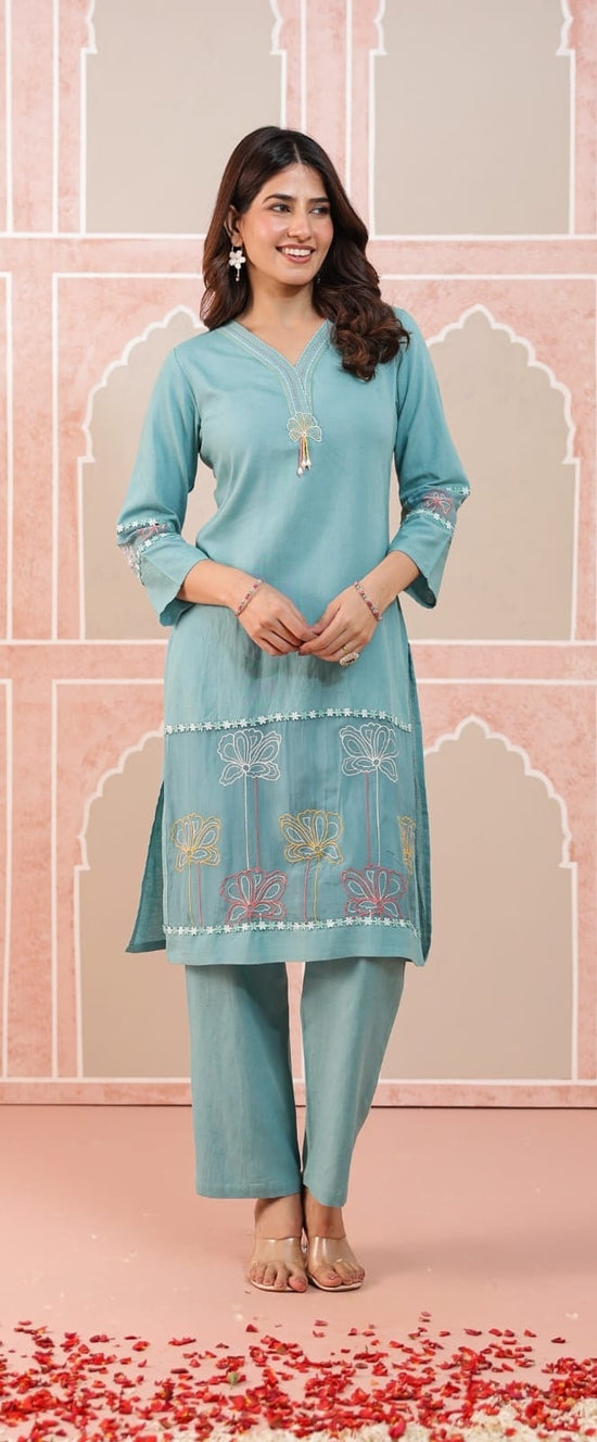 pure-cotton-embroidered-pant-set-with-organza-embroidered-patch-work-blue-1