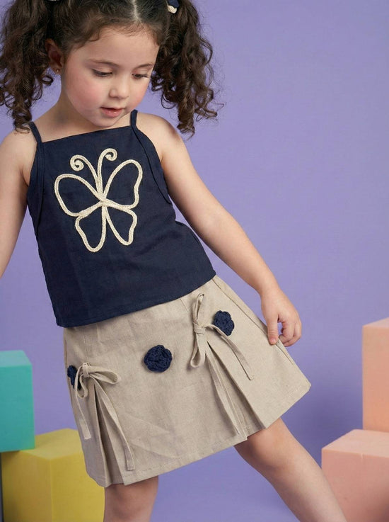 Pure cotton embroidered skirt and top set in Black
