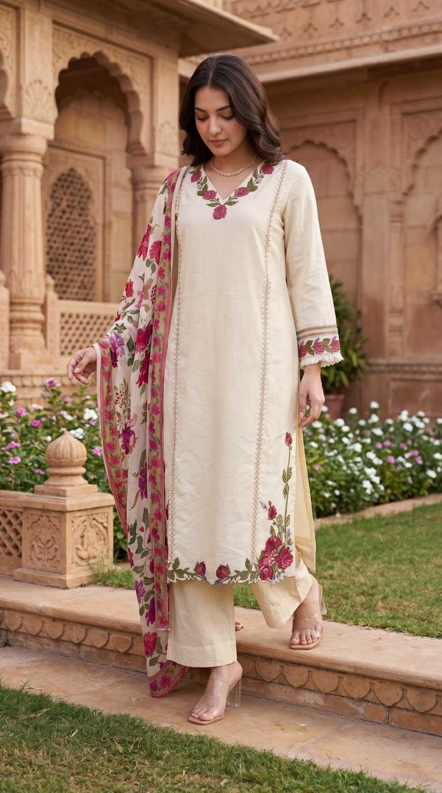 pure-cotton-embroidered-straight-fit-suit-with-scalloping-paired-with-floral-print-schiffin-dupatta-off-white-2