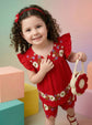 Pure Cotton Embroidered Top With Shorts in Red