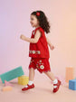 Pure Cotton Embroidered Top With Shorts in Red