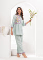 Pure Cotton Flex Embroidered Co-ord Set in Blue