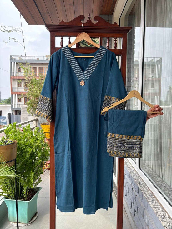pure-cotton-flex-pant-set-with-ajrakh-patch-blue-1
