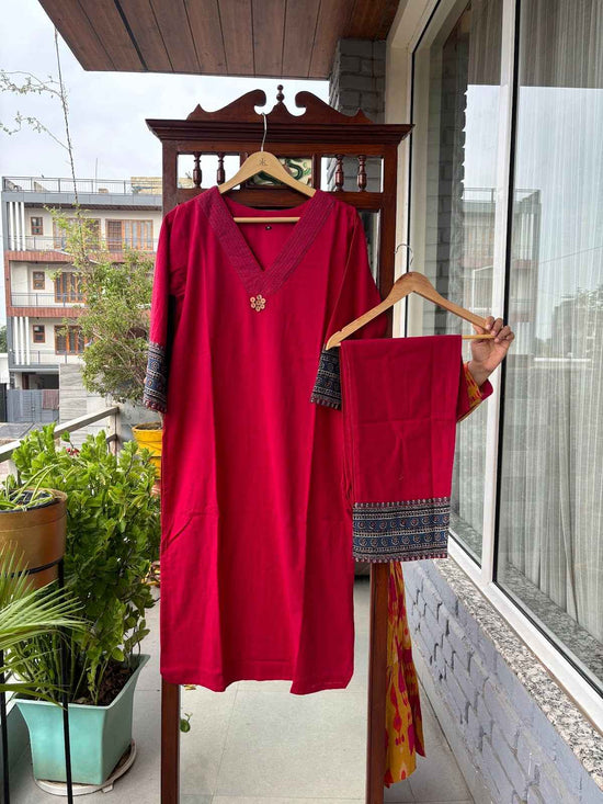 pure-cotton-flex-pant-set-with-ajrakh-patch-red-1