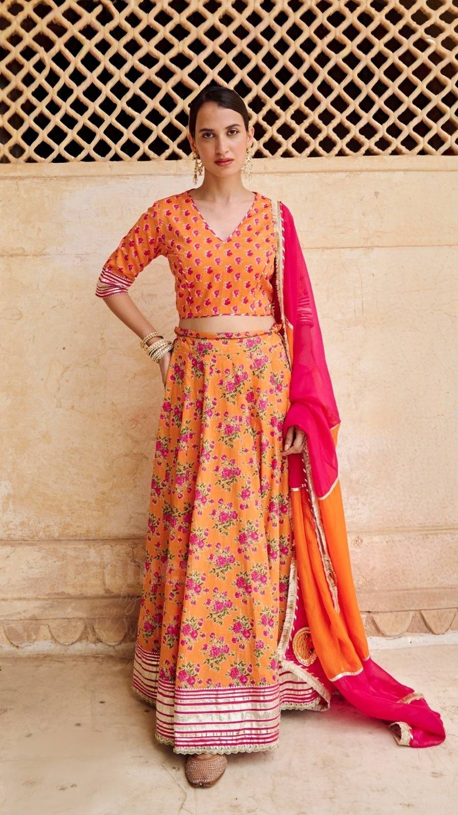 pure-cotton-gota-work-heavy-flair-lehenga-choli-paired-with-organza-block-dupatta-orange-1